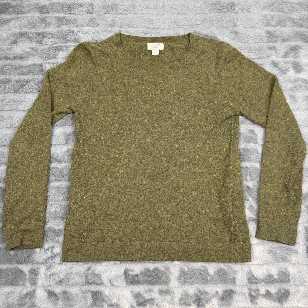J.Crew Teddie Sweater Womens Small Olive Green Marl Cotton Wool Blend Pullover